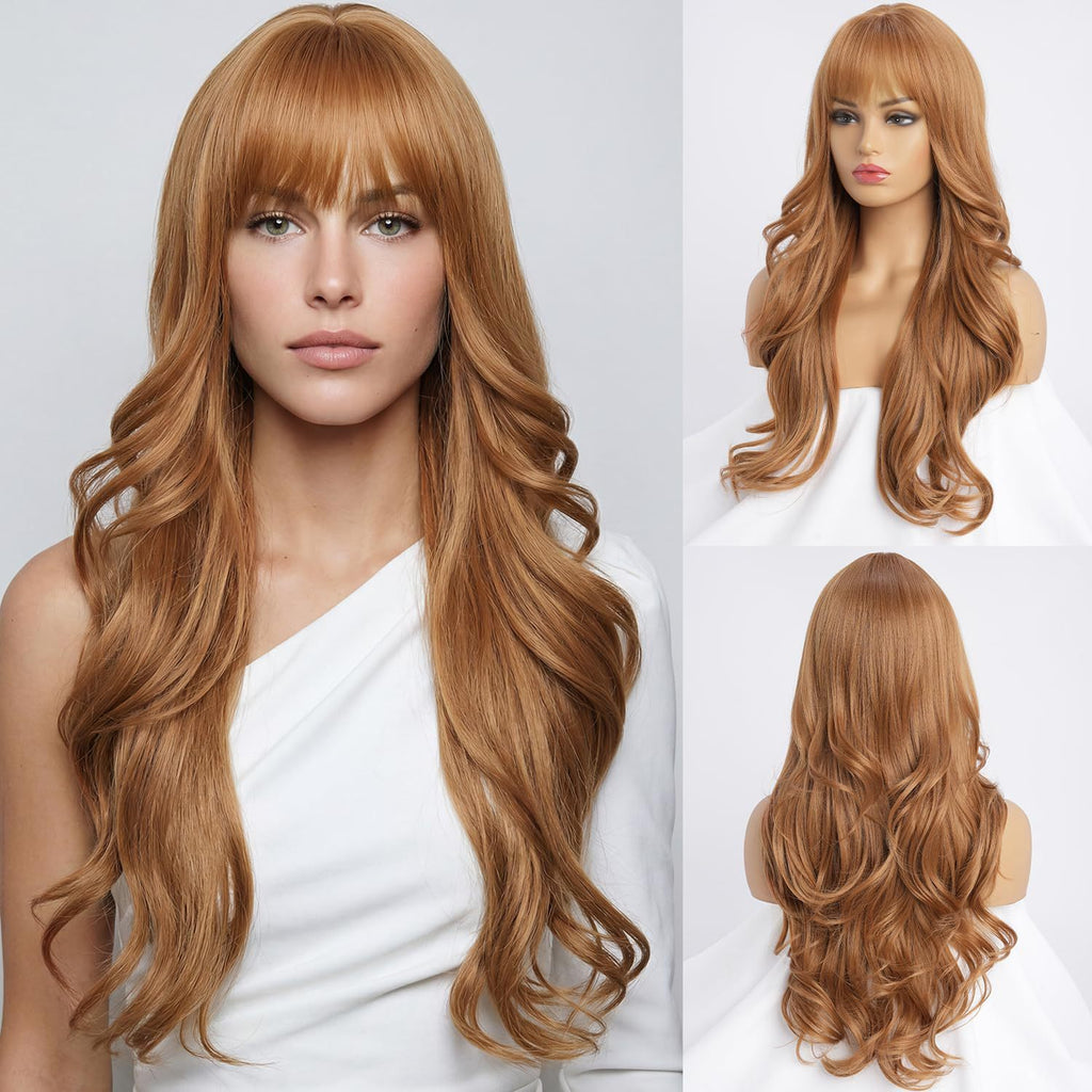 Long Curly Synthetic Hair Wig with Air Bangs