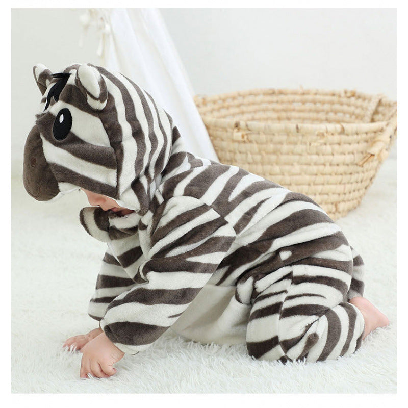 Animal Hooded Flannel Baby Jumpsuit