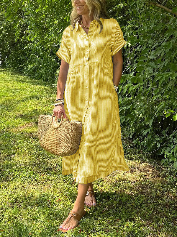 Women Striped Short Sleeve A-Line Dress