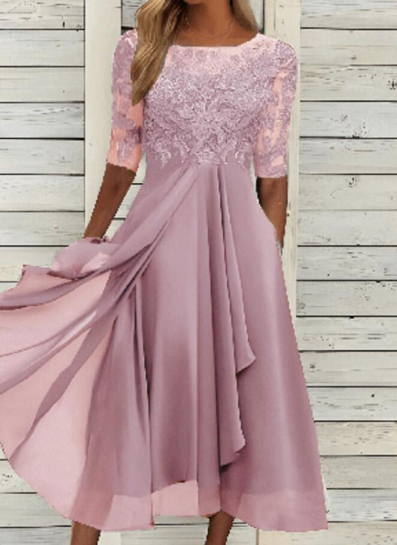Elegant Chiffon Lace Spliced Dress