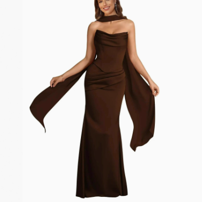 Women's Halter Neck Satin Fishtail Long Evening Dress