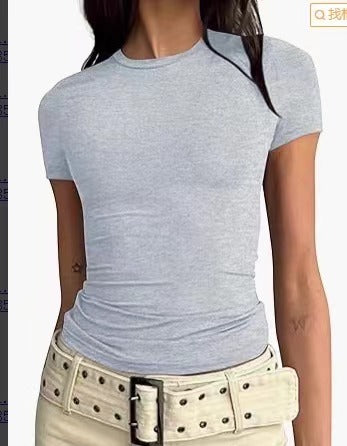 Women Slim Fit Cotton T-Shirt Crew Neck Long Sleeve Solid Color Top