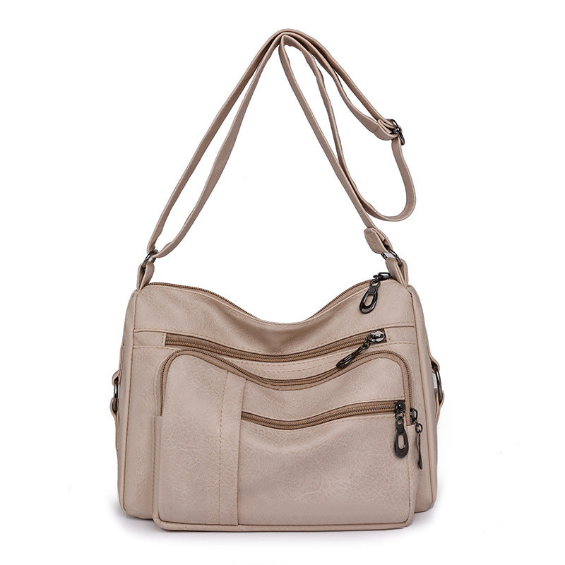 Women's Large Capacity Soft Leather Shoulder Crossbody Bag for Daily Use