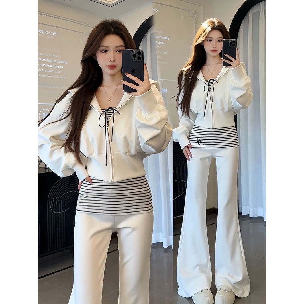 Korean Style Sweatshirt and Flared Pants Set