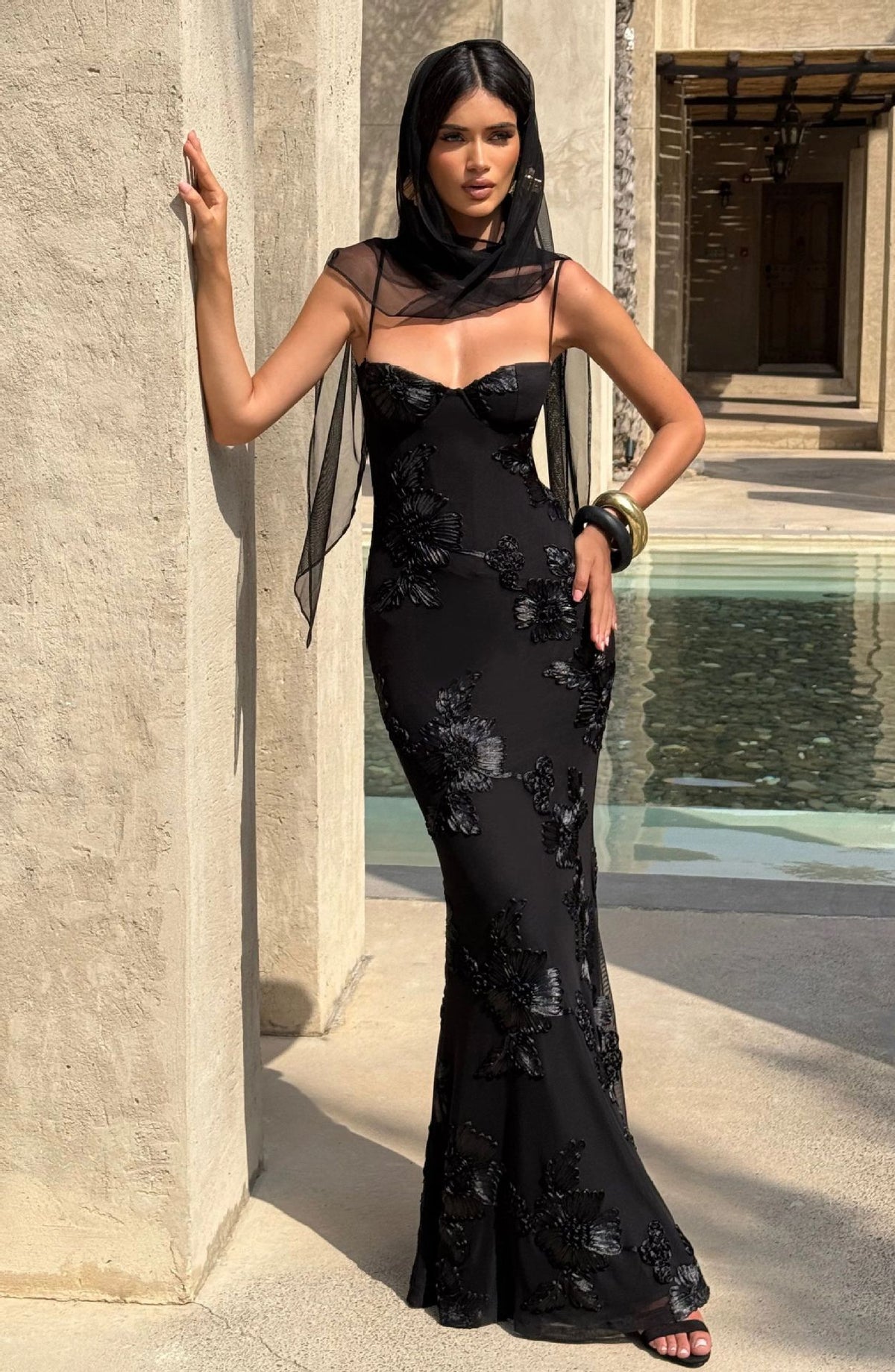 Floral Backless Long Evening Dress