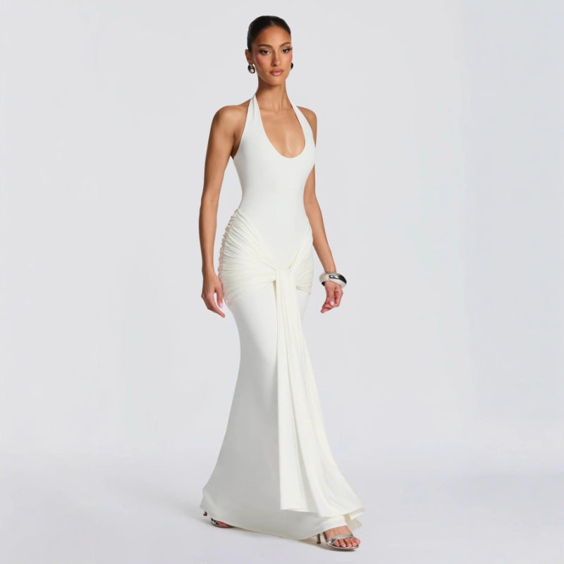 Women's U-Neck Ribbon Bodycon Dress