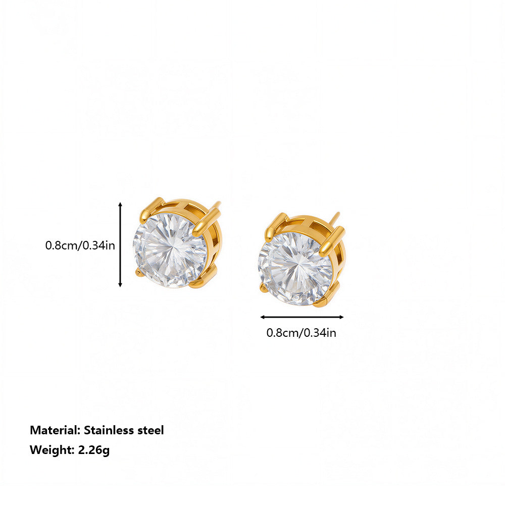 Stainless Steel Simple Geometric Heart-Shaped Square Zircon Earrings