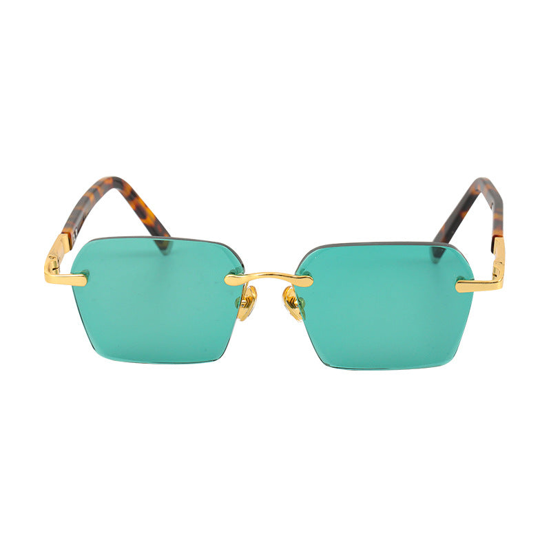 Crystal Sunglasses Green Rimless Cut Edge Glasses