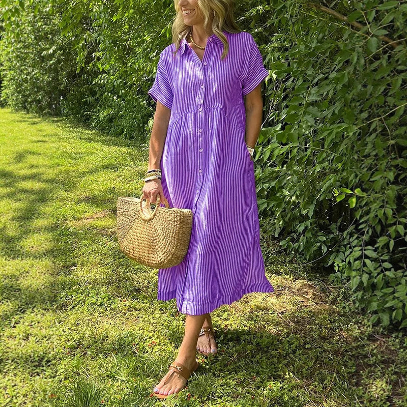 Womens Striped Short Sleeve Shirt Dress