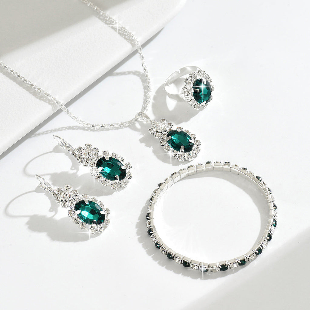 Water Drop Rhinestone Jewelry 4-Piece Set