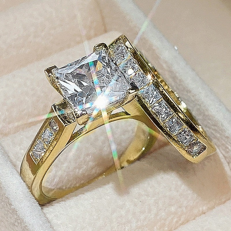 Ladies Square Diamond Zircon Ring Set