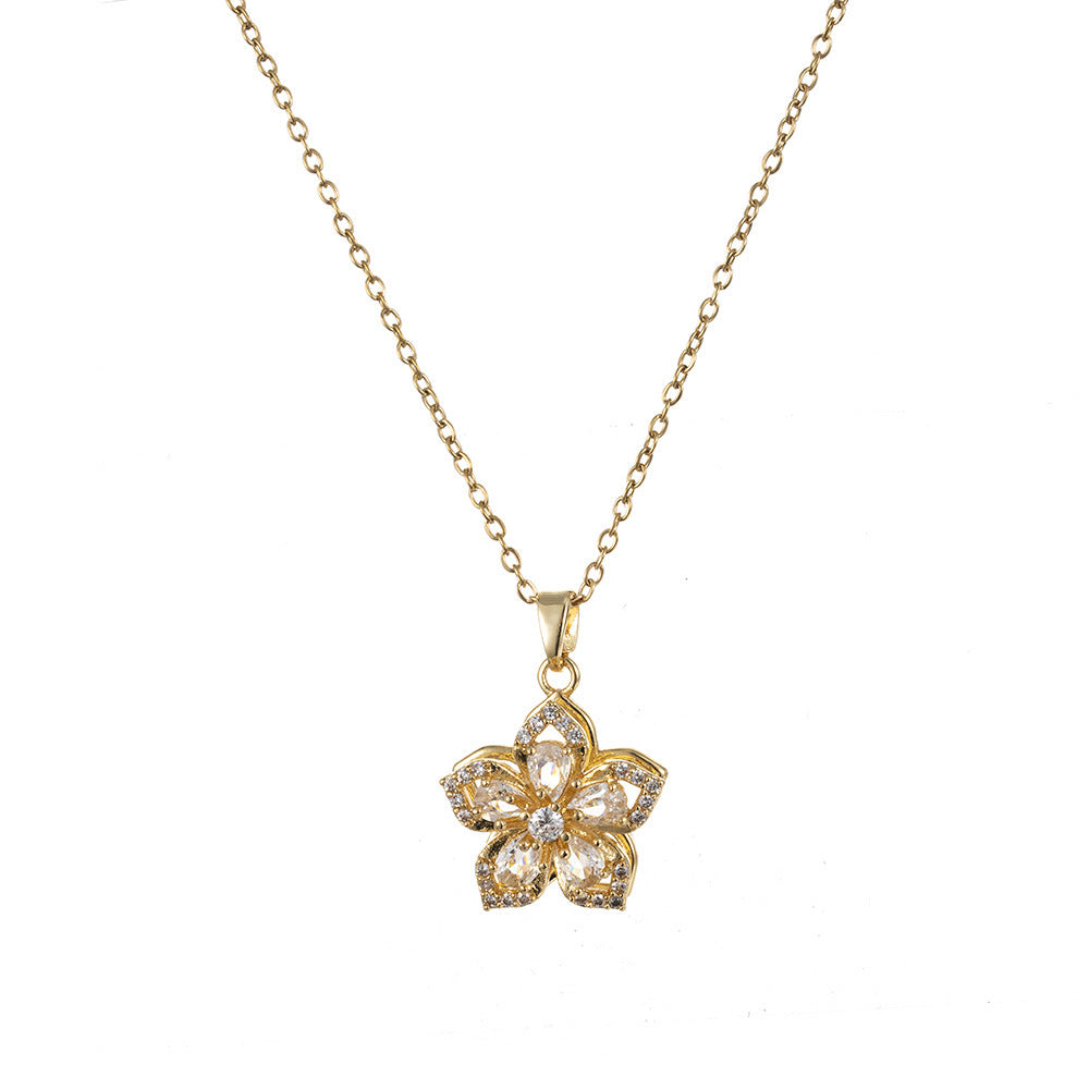 Rotating Bauhinia Flower Zircon Necklace