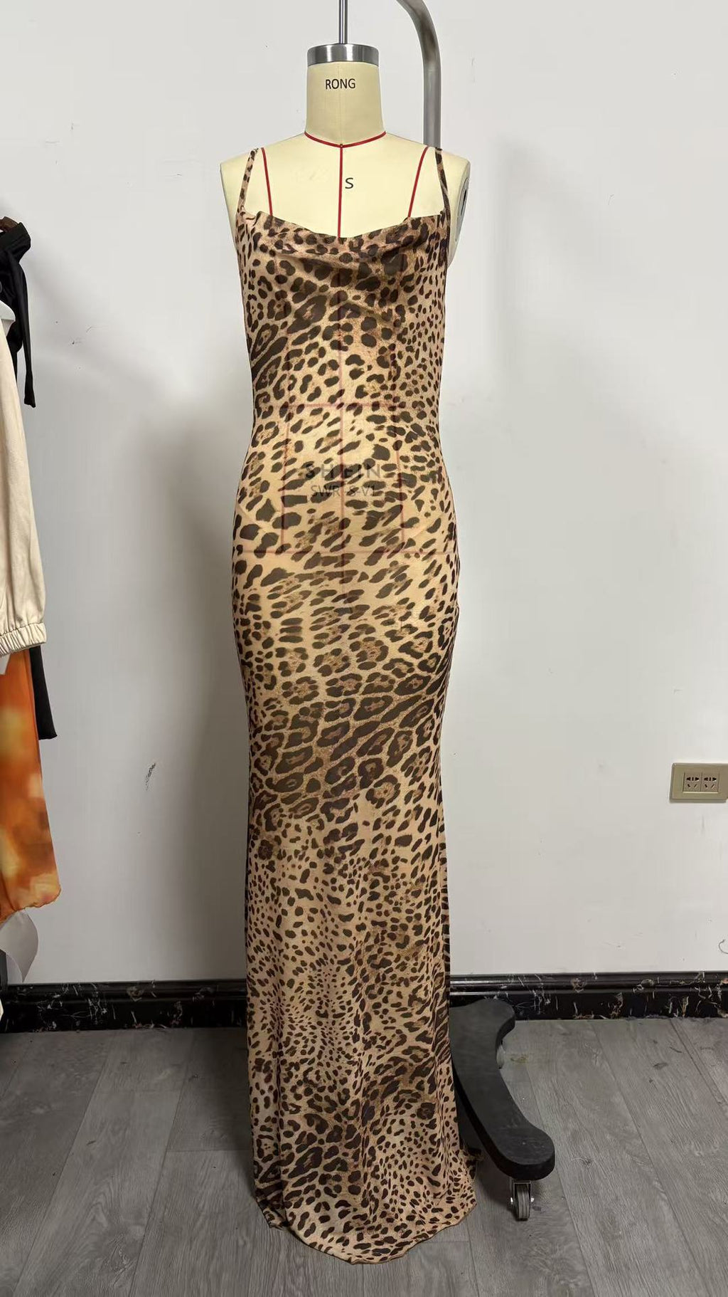 Women's Leopard Print Open Back Long Dress