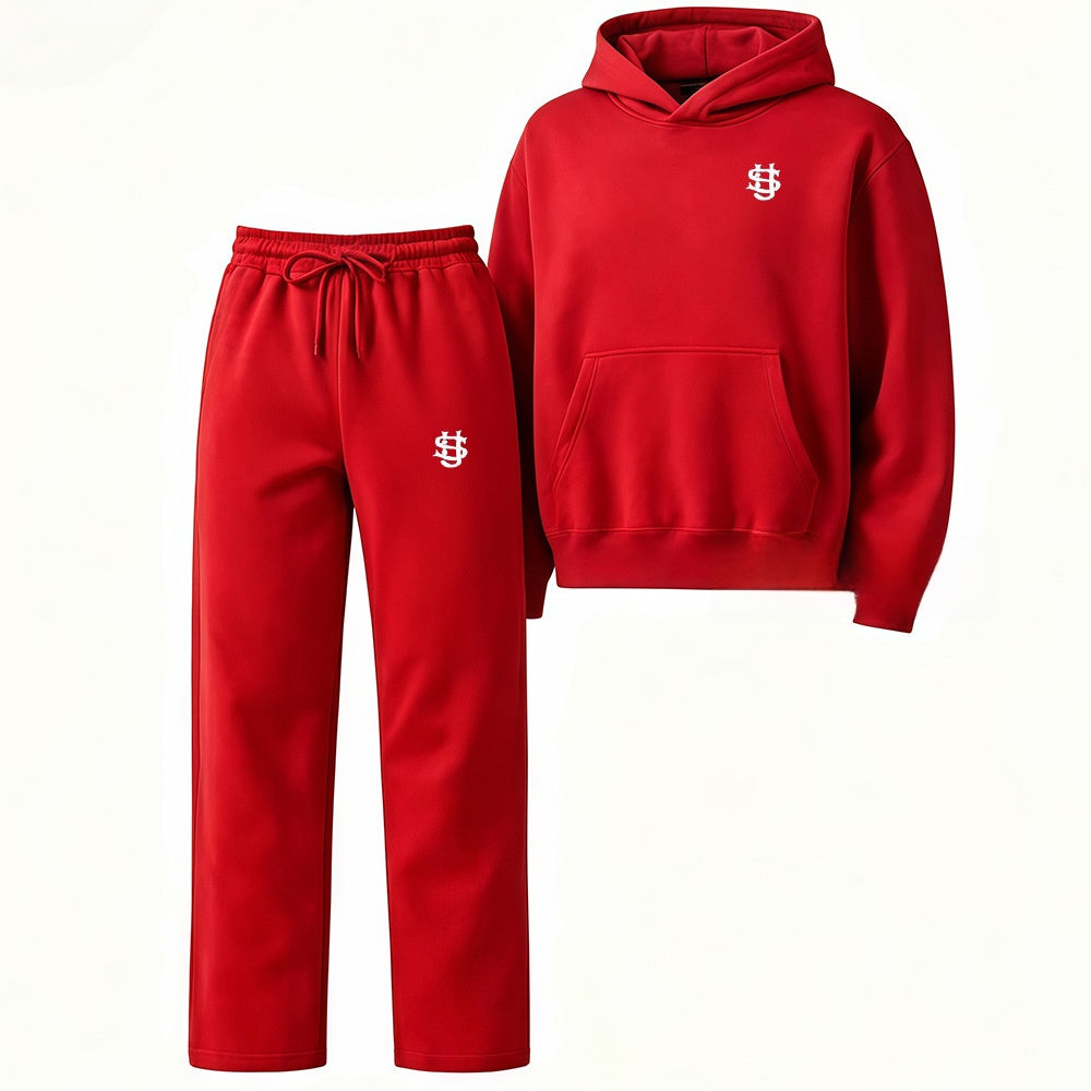 Embroidered Fleece-Lined Hoodie and Wide-Leg Pants Set