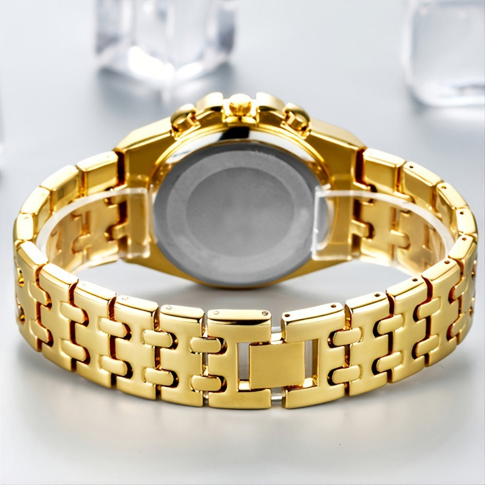 Diamond Imitation Three-Eye Quartz Watch