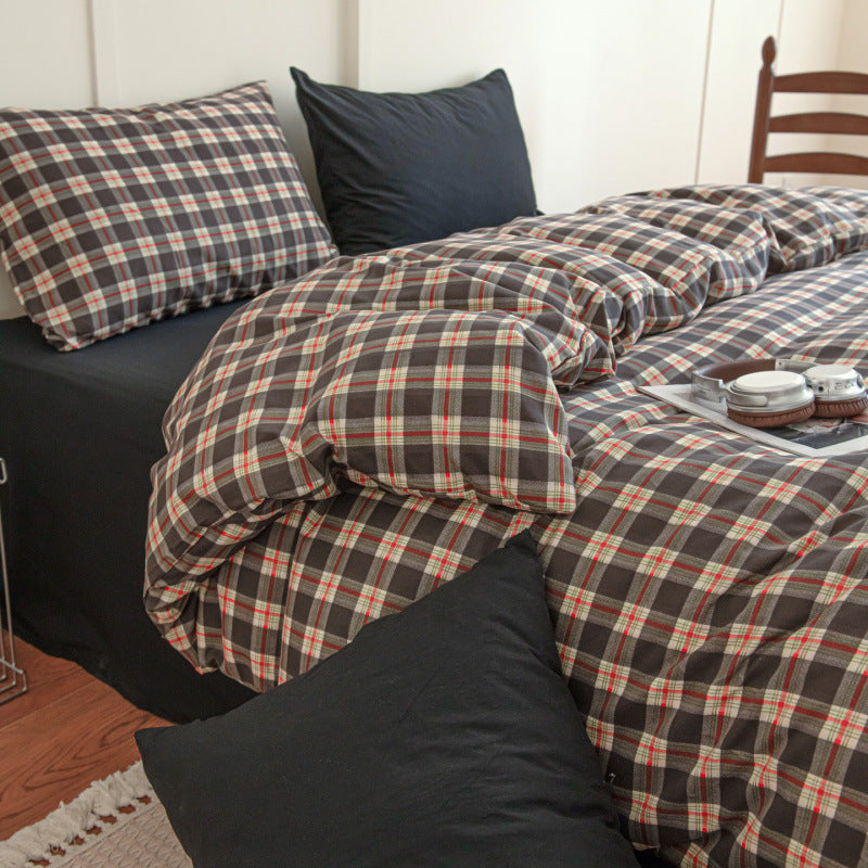 Contrast Plaid Bedding Set