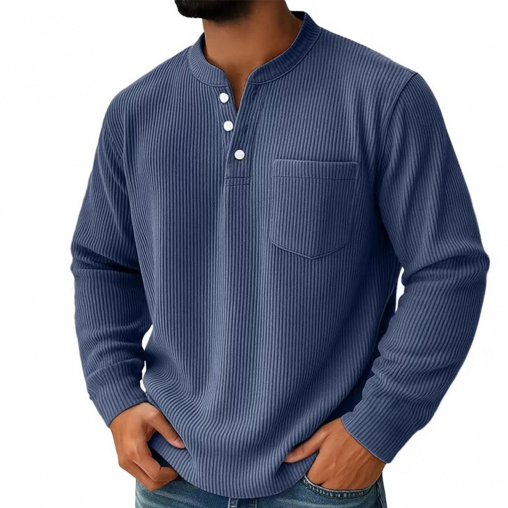 Mens Corduroy Henley Long Sleeve Polo Shirt