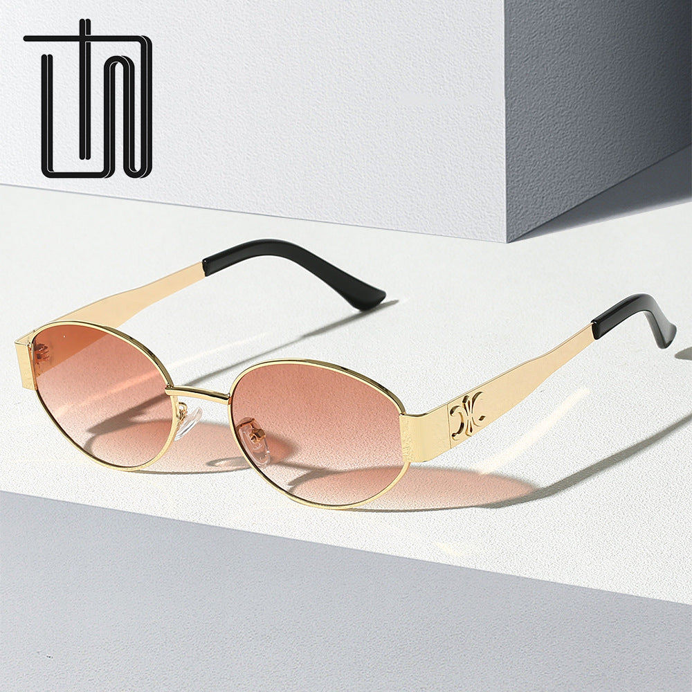 Oval Frame Metal Fashion Sunglasses with UV Protection