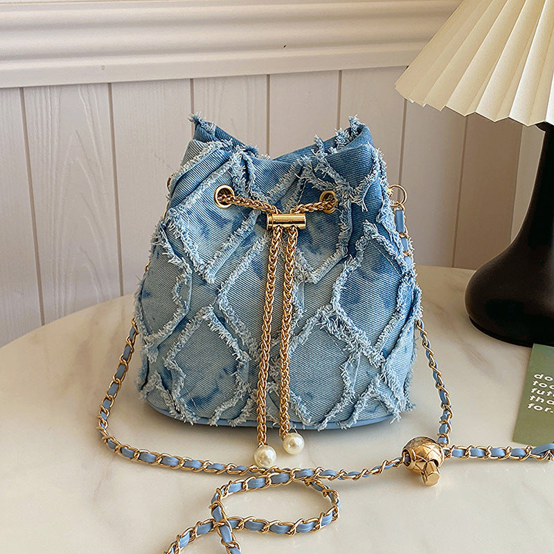 Women's denim bucket bag