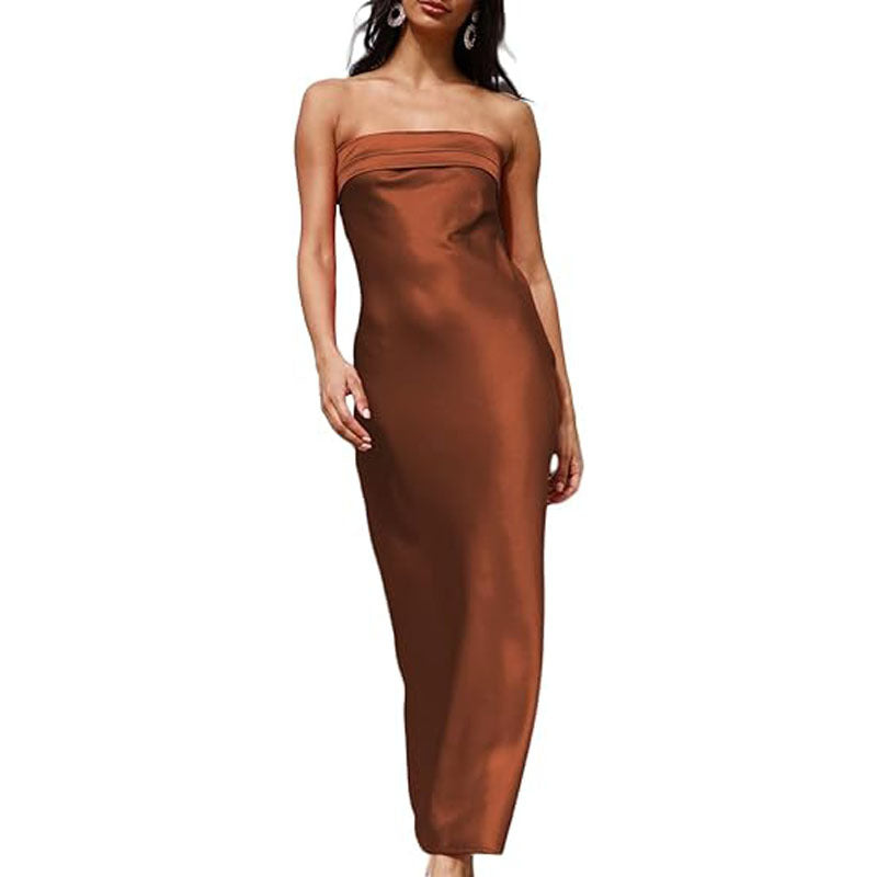 Womens Satin Backless Bodycon Dress