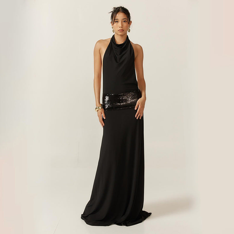 Elegant Halter Neck Backless High Waisted Dress