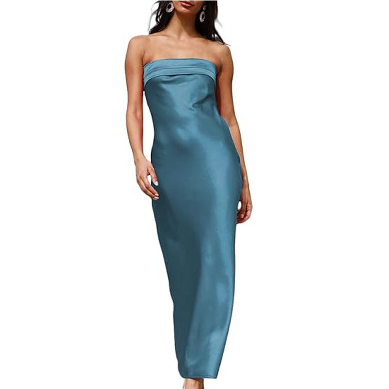 Womens Satin Backless Bodycon Dress