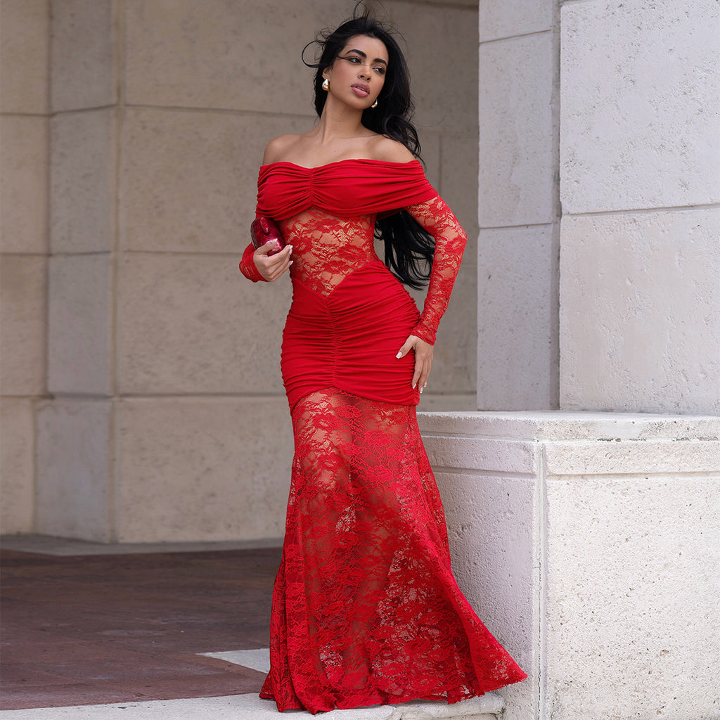 Women's One-Shoulder Lace Bodycon Dress