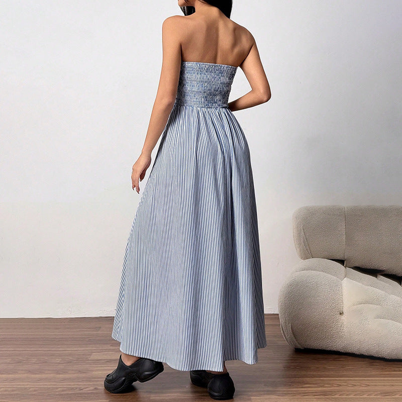 Tube Top Flap Pocket A-Line Dress