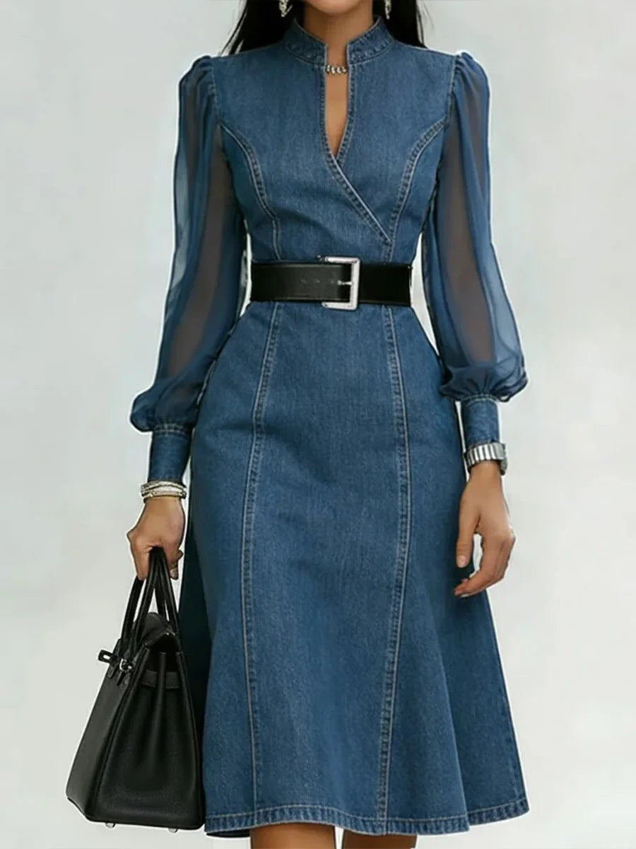 Long-sleeve denim dress