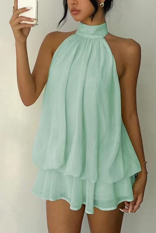 Halter Neck Backless Tie Waist Dress