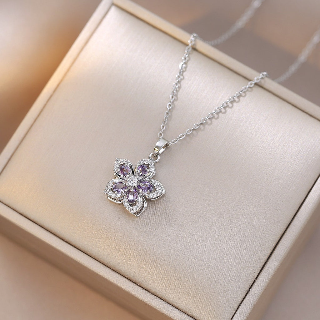 Rotating Bauhinia Flower Zircon Necklace
