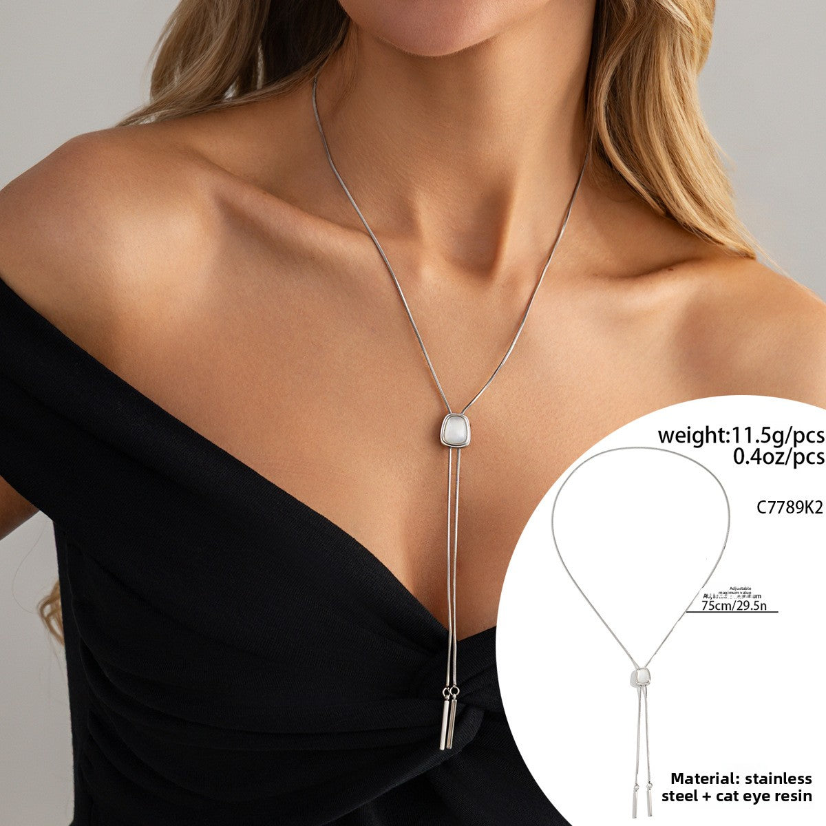 Adjustable Butterfly Necklace with Shell Inlay