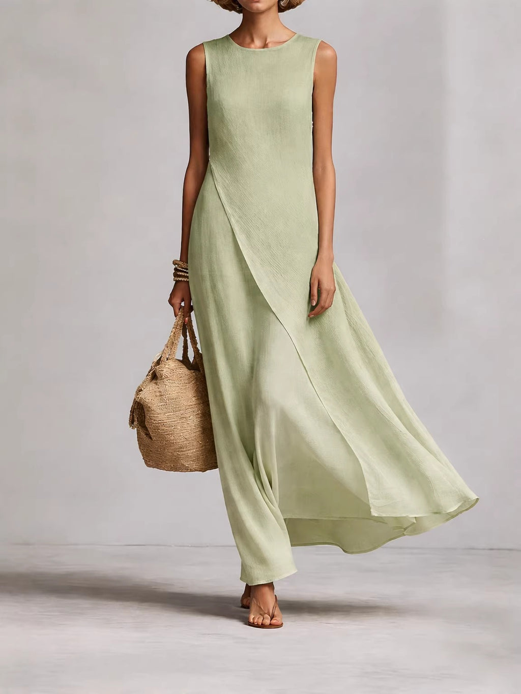 Sleeveless Asymmetrical Hem Cotton Linen Dress