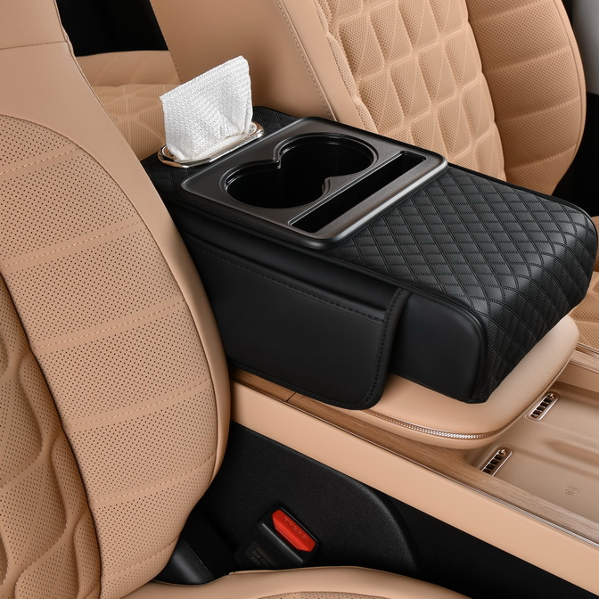 Universal Car Armrest Box Pad with Cup Holder and Tissue Storage