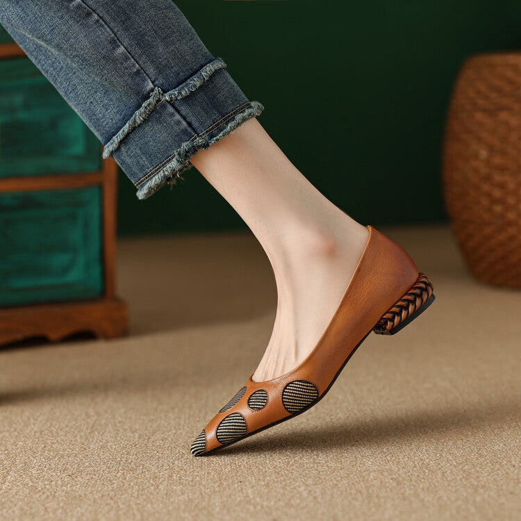 Womens Sheepskin Square Heel Flat Shoes