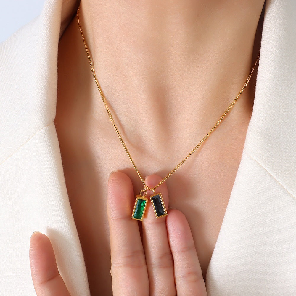 French Style Geometric Emerald Zircon Necklace