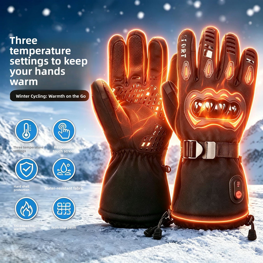 Rechargeable 7.4V Electric Heated Gloves Windproof Thermal Cycling Skiing Winter Outdoor Sport Gloves
