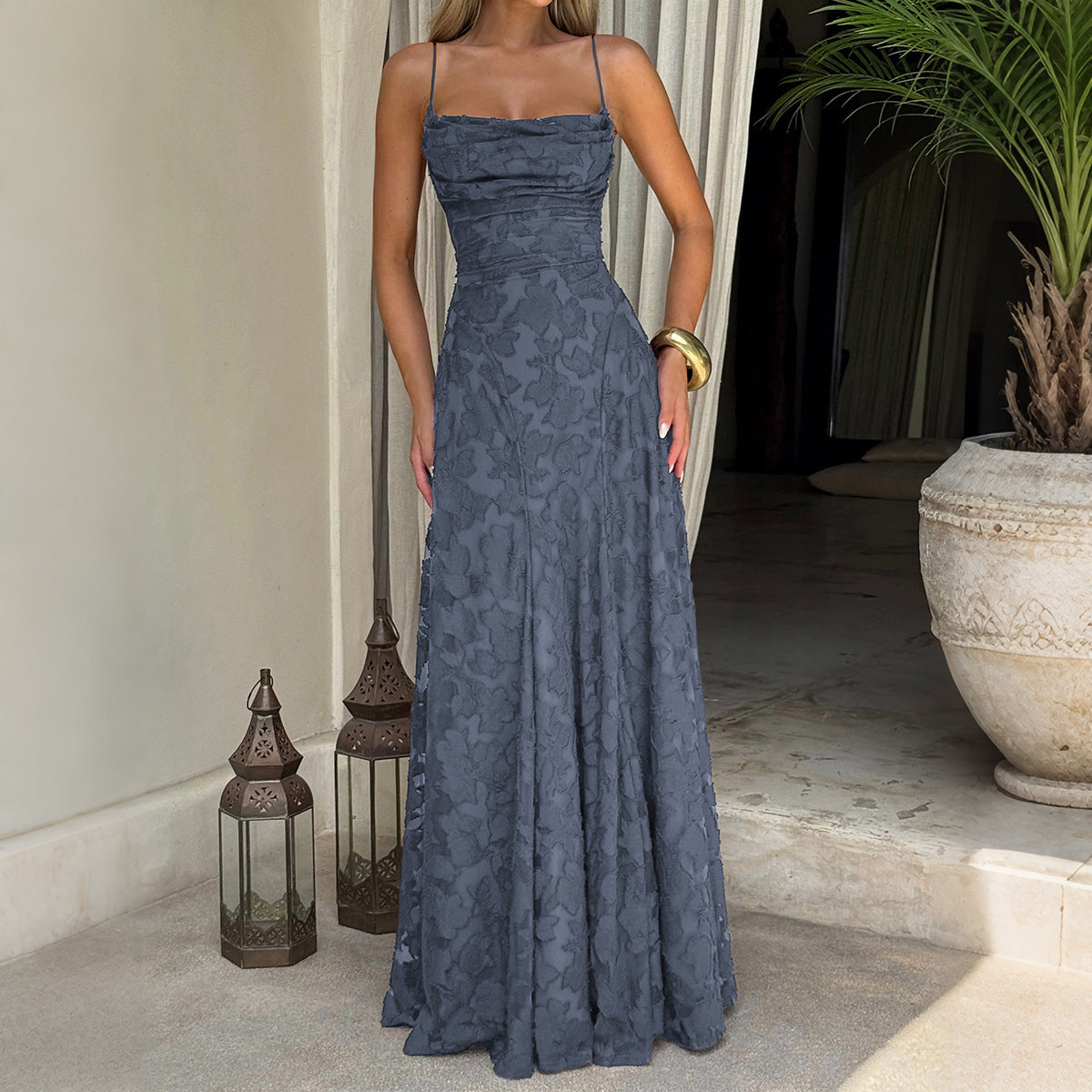 Elegant Suspender High Waist Long Dress