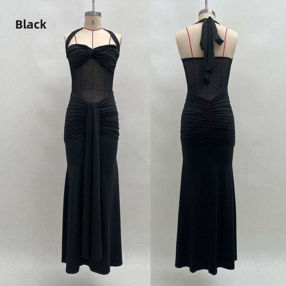 Elegant Pleated Backless Long Dress