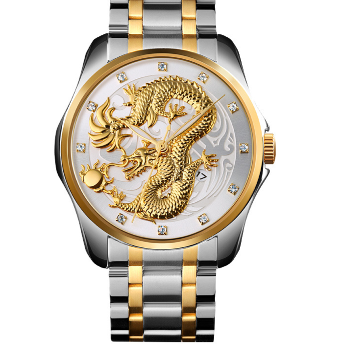 Mens Dragon Embossed Quartz Calendar Watch
