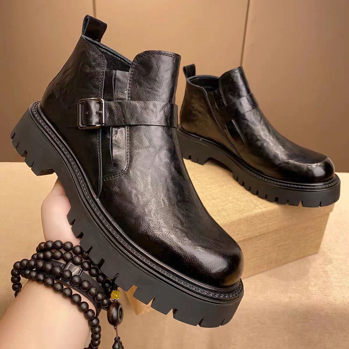 Men's mid-calf thick-soled height-increasing work boots