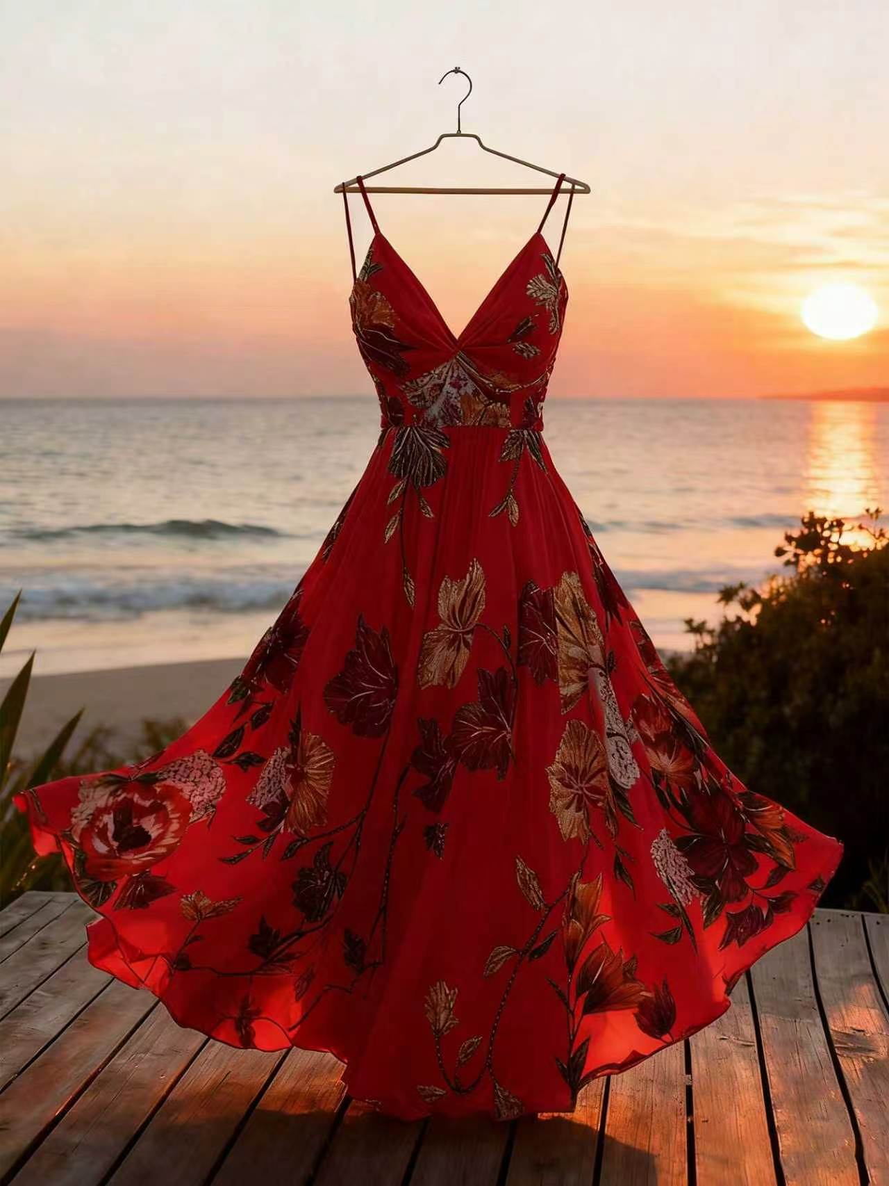 French Print Suspender Dress