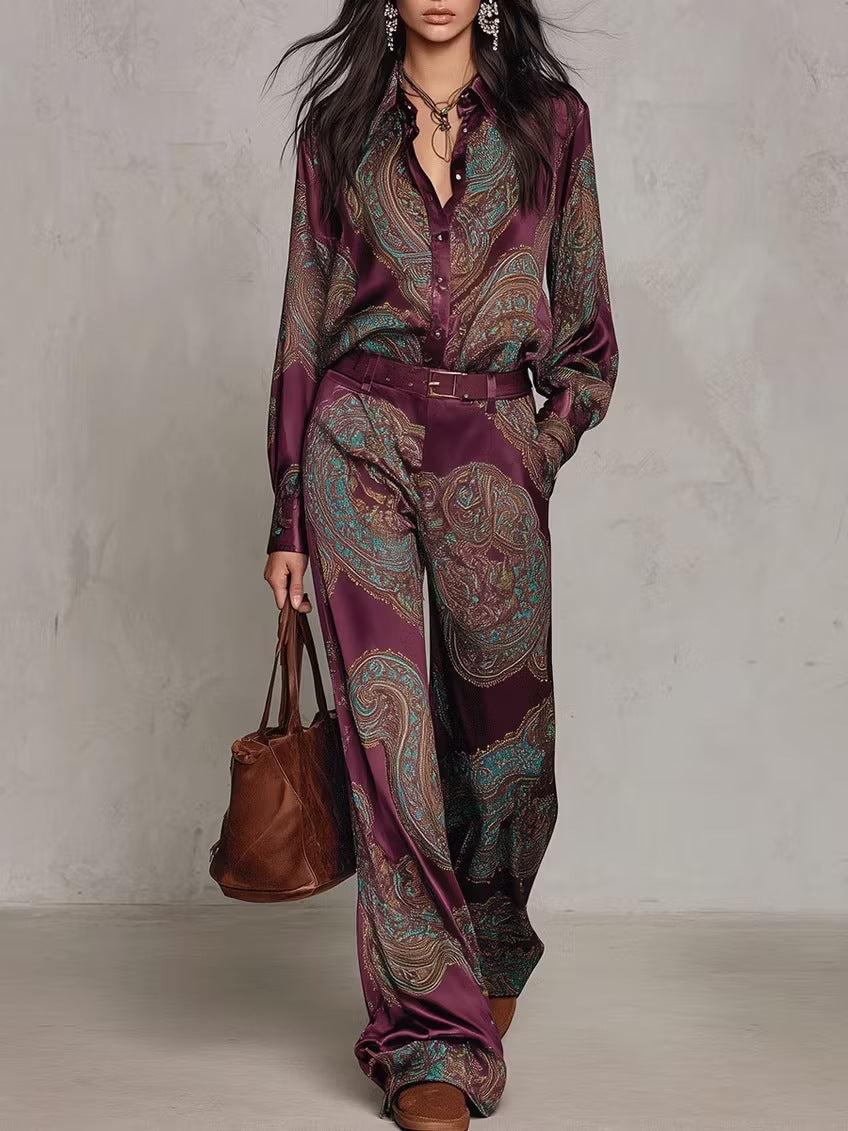 Long-Sleeve Shirt and Wide-Leg Pants Set