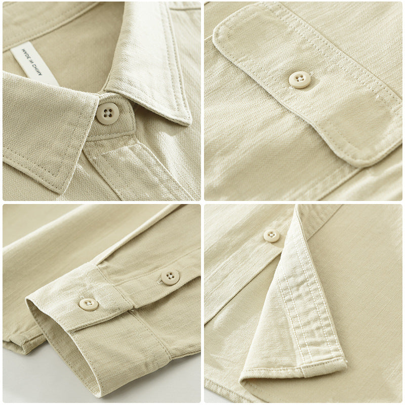 Mens Japanese Retro Workwear Long Sleeve Cotton Shirt Casual Loose Top