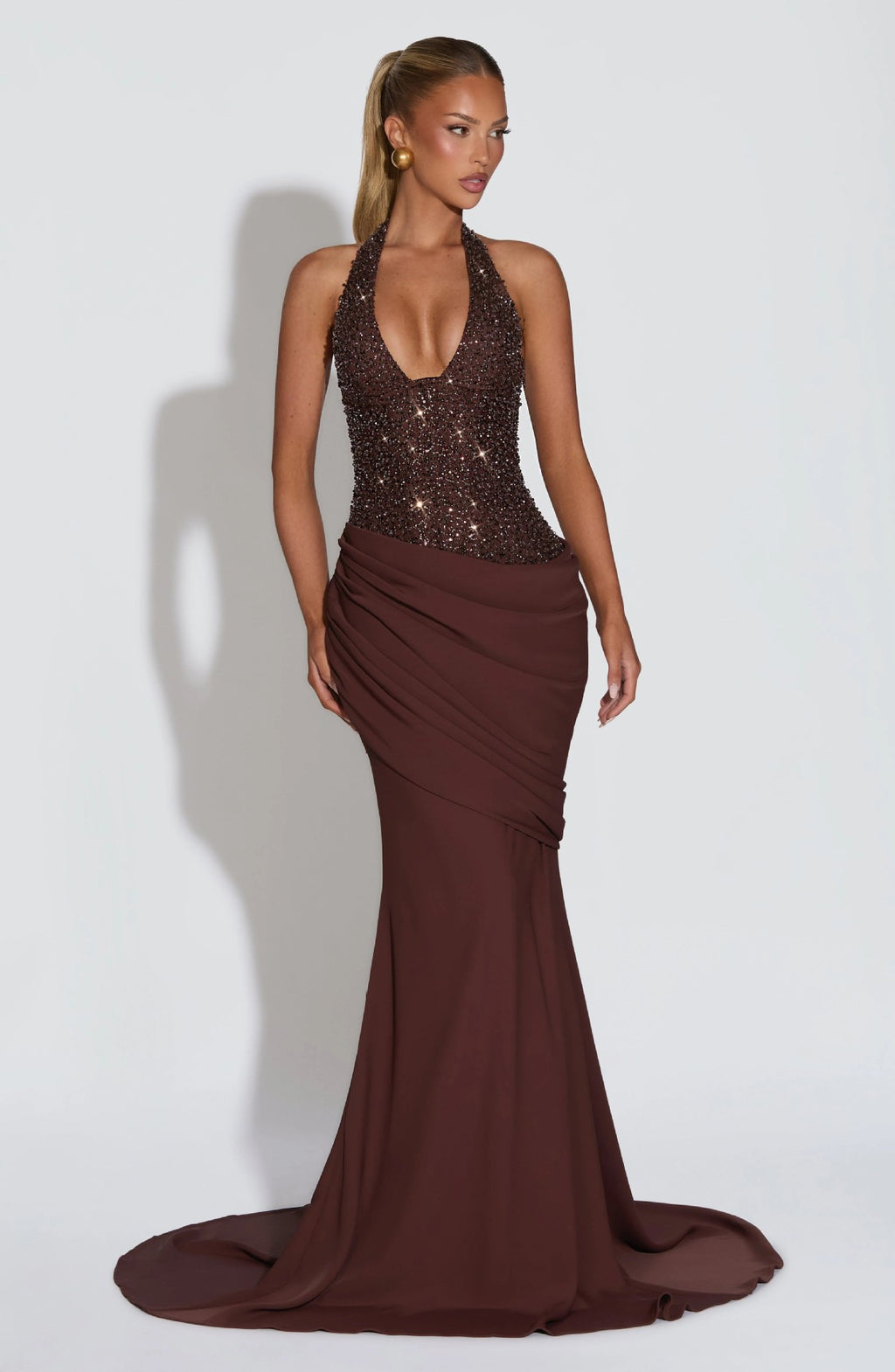 Elegant Sequin Halter Neck Evening Gown