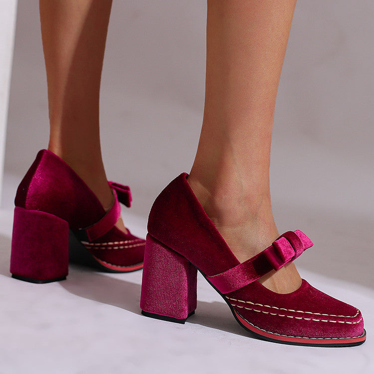 Fashion High Heels with Bowknot Slip On Round Toe Pumps
