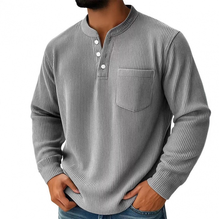 Mens Corduroy Henley Long Sleeve Polo Shirt