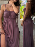 French Style Drawstring Suspender Maxi Dress