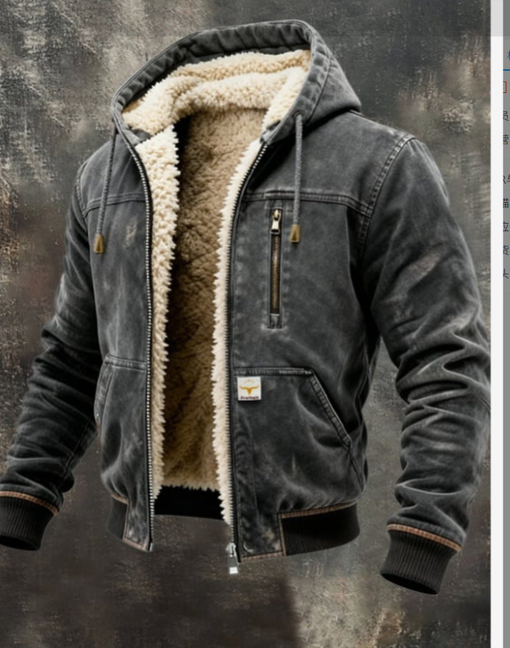 Men's Fleece Lined Hooded Zip Up Jacket Windproof Warm Winter Coat