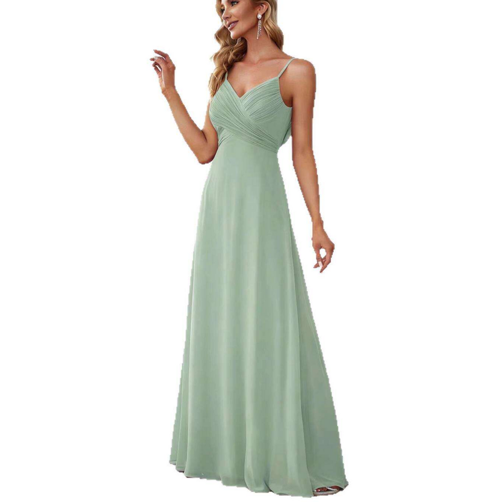 Sleeveless Pleated Strap Evening Dress